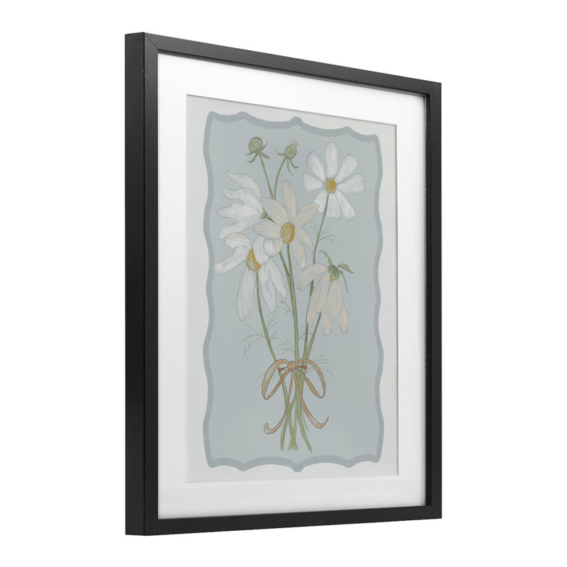 «Spring Clippings Daisies», reproduction sous verre encadrée, design par Leslie Hermosa, H 21 po x l 17 po, Cadre noir minuit