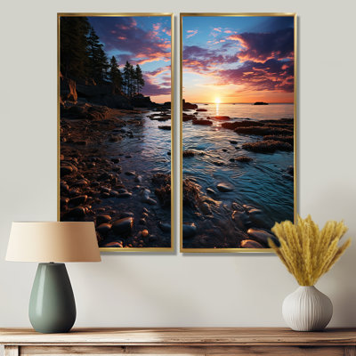 Coucher de soleil au parc national Acadia USA - Grande décoration murale 2 panneaux États-Unis
