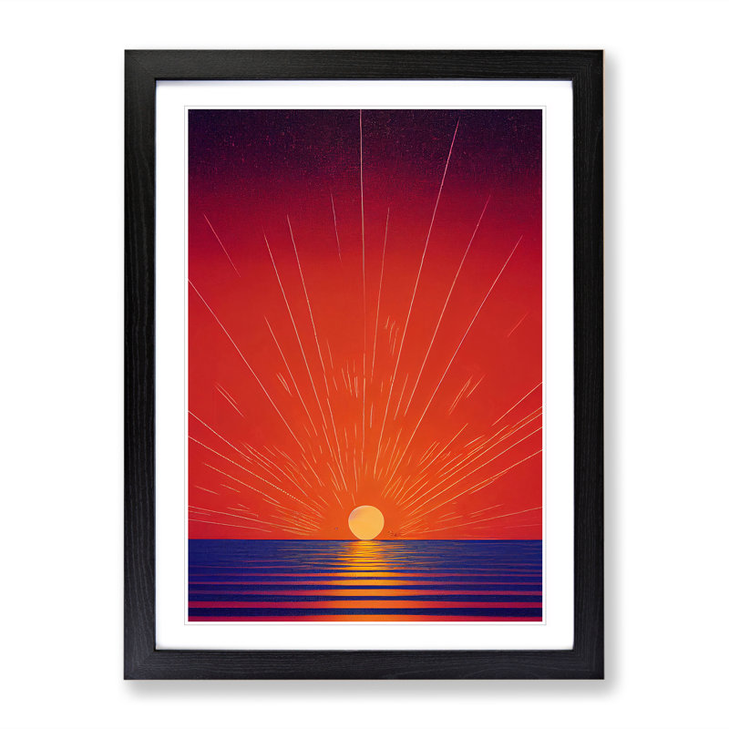 XV1022-1453X Classic Ocean Sunset - Print, 66cm H x 48cm W x 2cm D, Black Framed, White