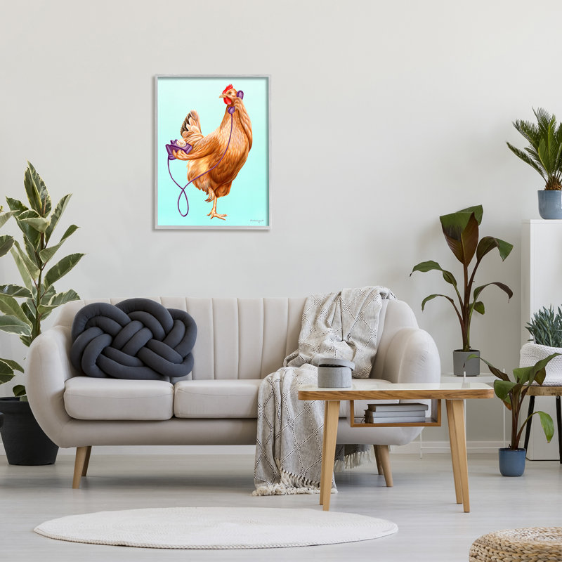 Poulet poule parlant mauve, téléphone à giclée, art texturé par Amelie Legault, L 24 po x H 30 po
