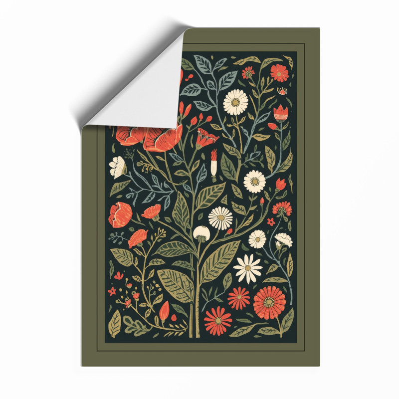 Poppy Garden Pattern Botanical - Framed Print, Unframed, A1 - 84.1 x 59.4 cm