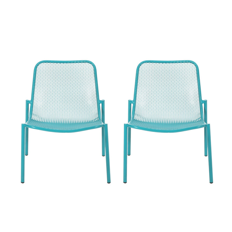 Stackable Outdoor Chairs, Mesh Seating, Angled, 26"W 22.04"D 26"H, Teal Color Chair , Weather-, 26"X22.04"X26