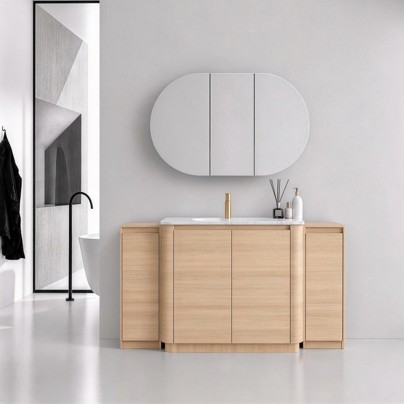 Meuble-lavabo autoportant Pebble, Beige, 64"