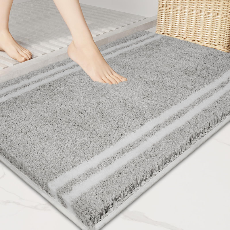 Tapis de salle de bain antidérapant - Tapis de bain en microfibre à poils longs super absorbant et à séchage rapide, tapis en peluche lavable à la machine