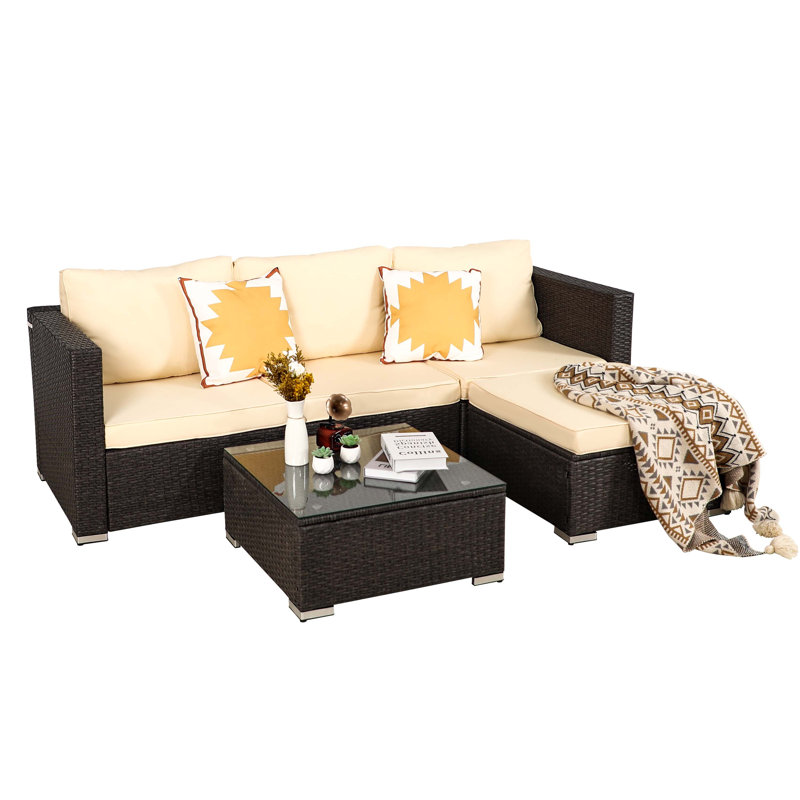 Gotelinde 4 - Person Modular Patio Conversation Set with Cushions, Beige