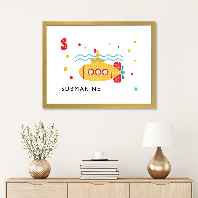 S Is For Submarine - Imprimé, Papier encadré doré, Blanc, H 24 po x l 32 po x P 1 po