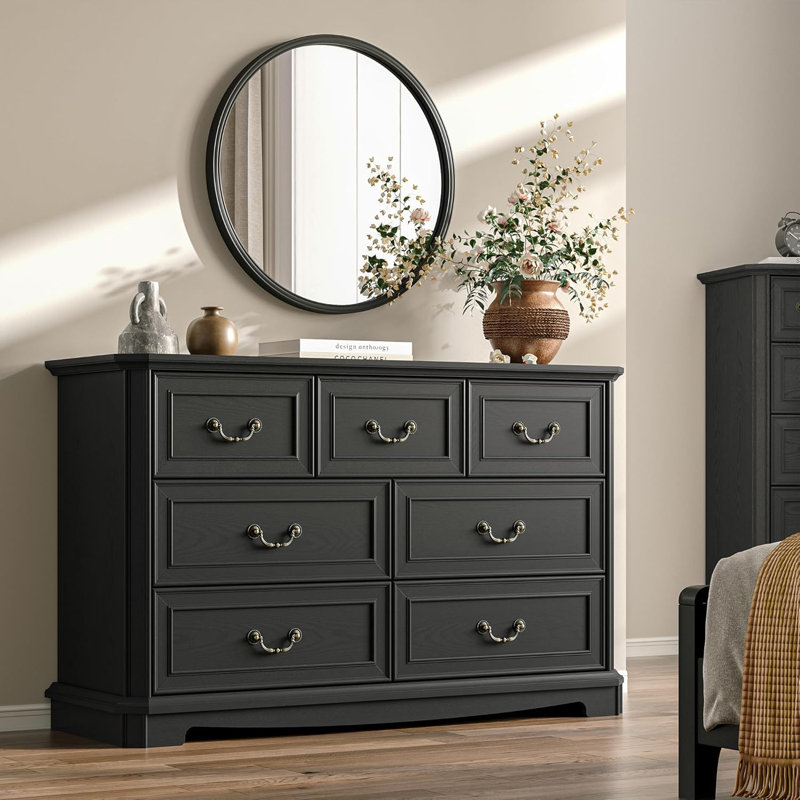 Commode 7 tiroirs Vintage, Noir
