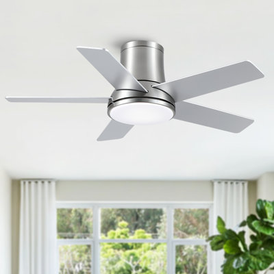 Stylish 42"/52" Flush Mount Ceiling Fan with LED Light, 5 Reversible Blades, Quiet DC Motor and Remote Control