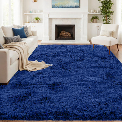 6x9 Ft Blue Large Shag Rugs for Living Room Decor Soft Fluffy Furry Area Rugs for Bedroom Indoor Floor, Aesthetic Carpet for Kids Home