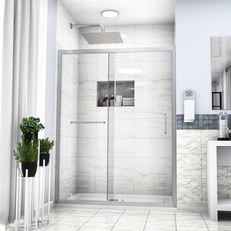 Single Sliding Shower Enclosure 48"X72", Brushed Nickel - Stylish Bathroom Accessory Bypass Fashionable, Brushed Nickel
