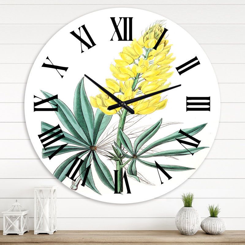 Fleur jaune rétro I - horloge murale traditionnelle, Moyenne