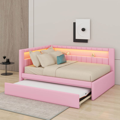 Full Size Platform Bed With USB Ports, LED Belt And Trundle