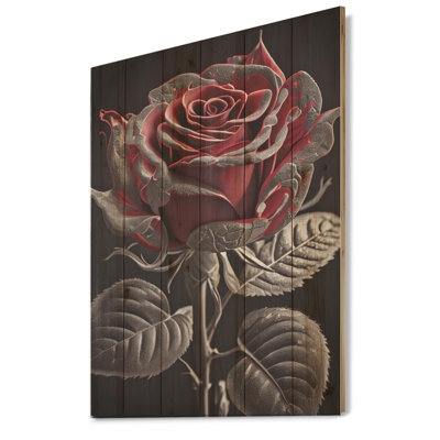 «Blossoming Rose» en rouge et gris I «Blossoming Rose» en rouge et gris I - impression sans cadre sur bois
