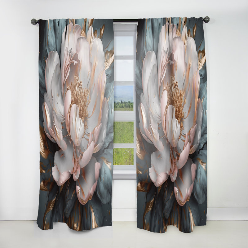 Pivoine rose et gris pivoines I - rideau en velours floral - 1 panneau, L 52 po x L 63 po