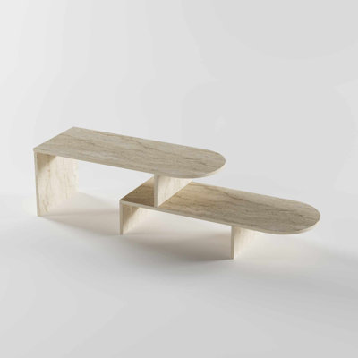 Modern Coffee Table Set (2 Pieces), Travertine Color | 100% Melamine Coated Chipboard, Thickness: 0.7 inches | Large Table: 39.4 x 15.7 x 15.7 inches, Small Table: 35.4 x 7.9 x 15.7 inches | Stylish & Functional for Living Room Décor