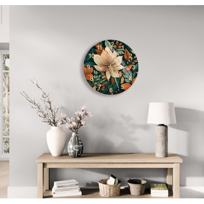 Horloge murale moderne en verre trempé avec fleurs de lotus