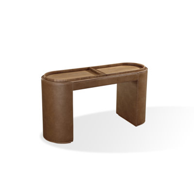 Yeal Leather Upholstered Storage Console Table With Wooden Tray Top