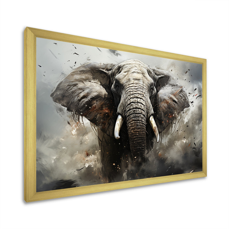 «Elephant Symphony Stampede II», reproduction sur toile, H 24 po x l 32 po x P 1 po, Cadre doré simple