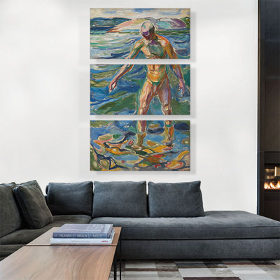 «Bathing Man» par Edvard Munch, ensemble de 3 reproductions d'art sur toile tendue