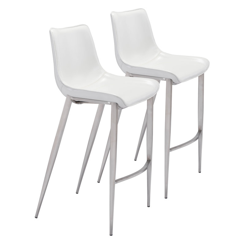 Tabouret de bar Magnus, Chrome chrome, Blanc