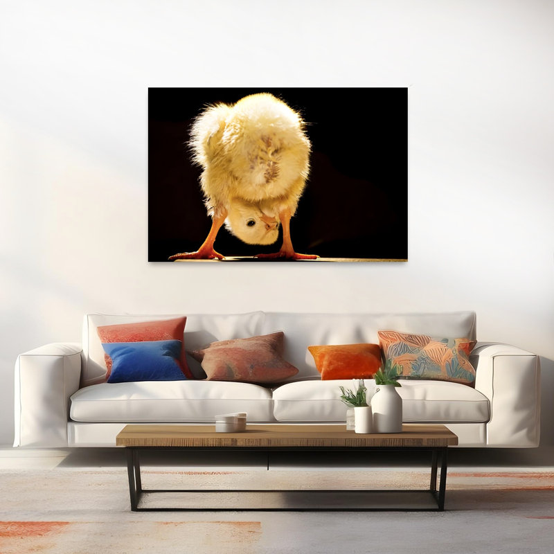 «Curious Yellow Chick Abstract Contemporary Bird Landscape Nature», reproduction d'art mural, 40" H x 60" W