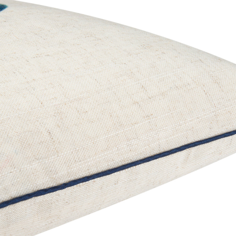 Housse de coussin en lin Birds, Blanc / bleu / orange, H 18 po x l 18 po, Carré