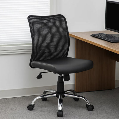 Chaise de travail Lene, filet noir et vinyle Caressoft, chrome, tension d'inclinaison