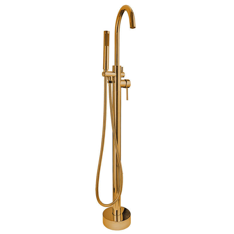 Single Handle Floor Mounted Freestanding Tub Filler with Handshower, Titanium Gold