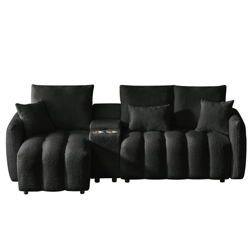 91,7 po noir avec console, porte-gobelet et rangement, porte-tissu de conception moderne pour appartement, salon, confortable