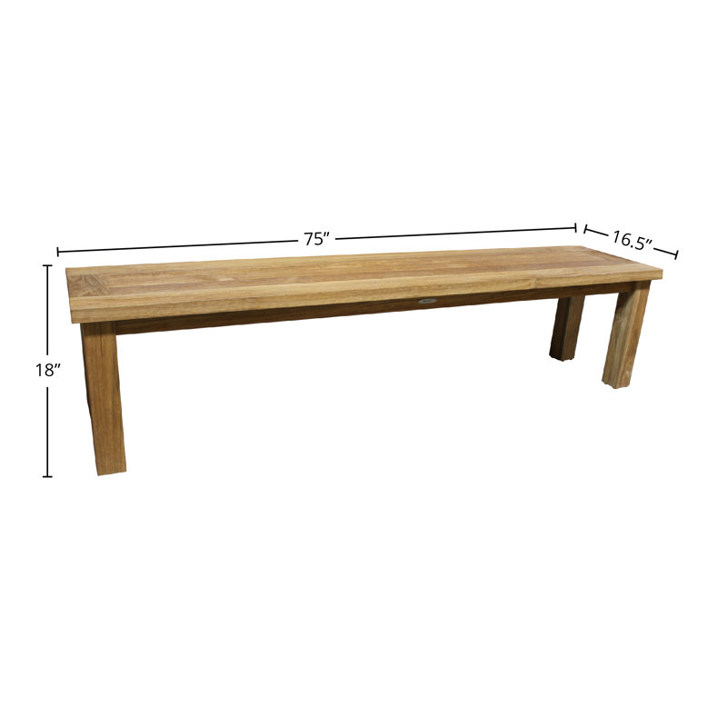 Jaterious Solid Wood Teak Outdoor Bench, 18" H x 75" W x 16.5" D