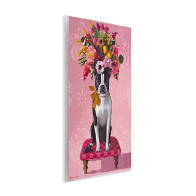 Bulldog & Pink Bouquet Wall Plaque, design by Heather Gauthier