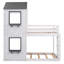 Lit simple au-dessus d'un lit superposé blanc avec garde-corps et structure solide - Structure en bois de pin pour fenêtre de toit-1399972922