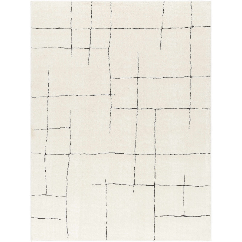 Tapis crème / gris en polyester tissé à la machine Ashmin, Rectangle 5 pi 3 po x 7 pi