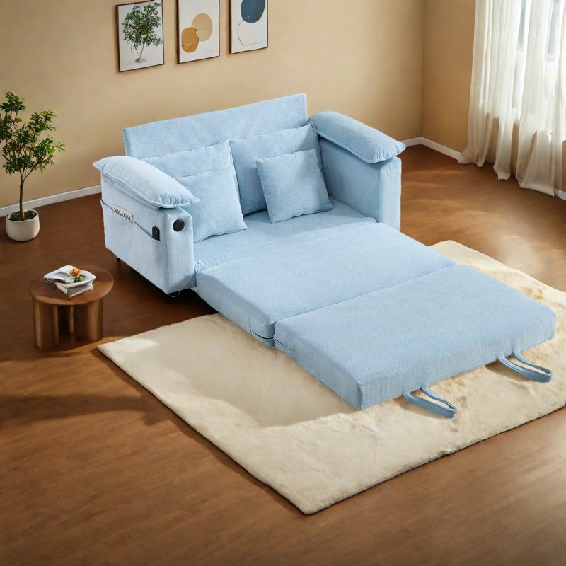 Extendable Sofas With Storage, 58 Inch Chenille Modern Sleeper For Home