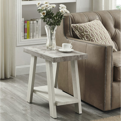 Table d'appoint rectangulaire en bois avec tablette à finition grise et beige de 22 pouces de hauteur sous le rangement