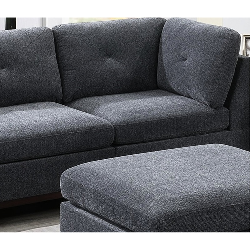 Canapé modulaire 6 pièces en chenille gris cendré - Design contemporain avec coussin et bois modulaire classique