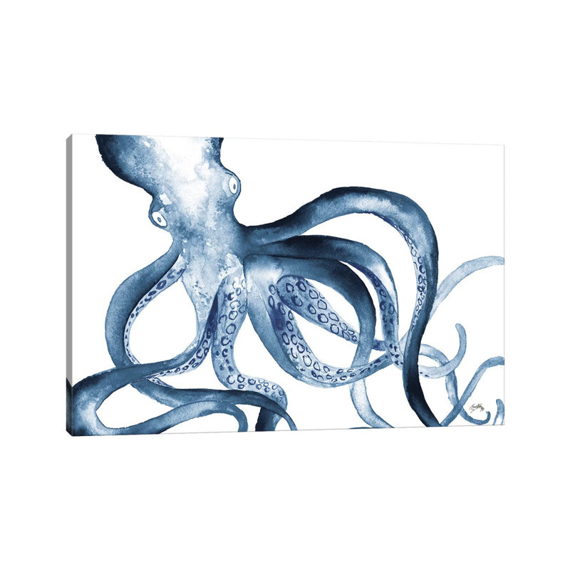 Octopus In The Blues by Elizabeth Medley - Wrapped Canvas Painting, 66.04 cm H x 45.72 cm W x 3.175 cm D