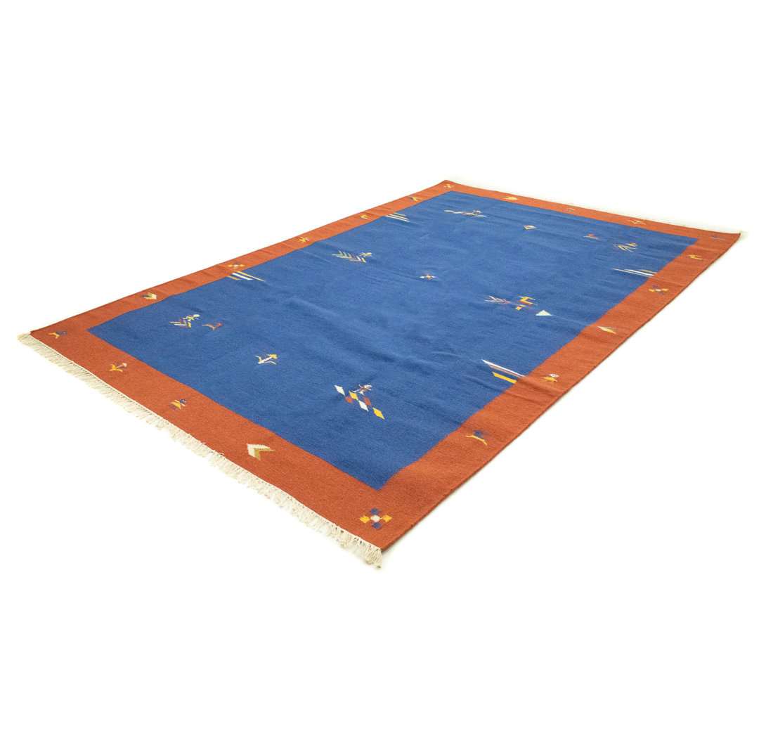 Handmade Kilim Wool Blue Indoor/Outdoor Rug