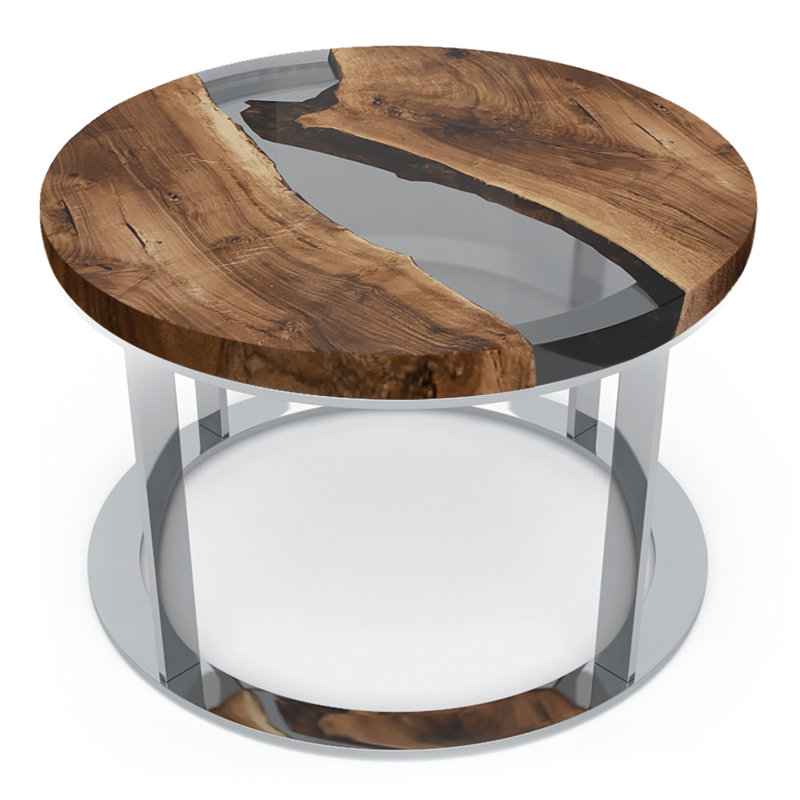 Dodona Coffee Table, 17.7'' H x 47.2'' W x 47.2'' D, Chrome, Walnut Wood