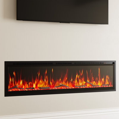 Foyer électrique 72 po encastré ou mural, 12 couleurs de flamme, compatible avec Google et Alexa Home, bûches et cristaux, télécommande
