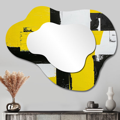 Miroir mural Modern Cloud - Pulse géométrique de peinture jaune et noire, imprimé sur métal