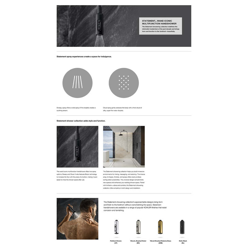 Statement Wand Surface Mount Handheld Shower Head, Polished Chrome