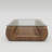 Modern Walnut & Glass Coffee Table, Curved Wooden Design with Tempered Glass Top, Open Storage Shelf, Mid-Century Center Table for Living Room