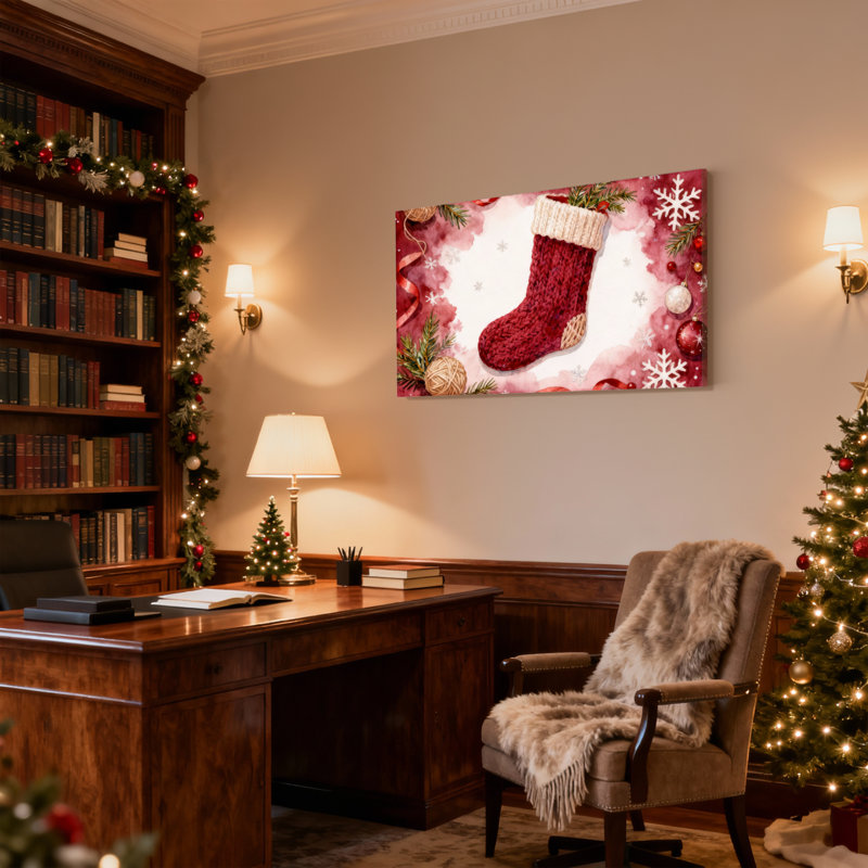 Ensemble de 3 impressions sur toile, chaussettes de Noël et flocons de neige, H 12 po x l 18 po
