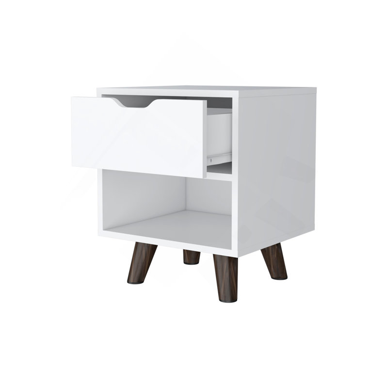 White 1-Open Storage Shelf Nightstand, White