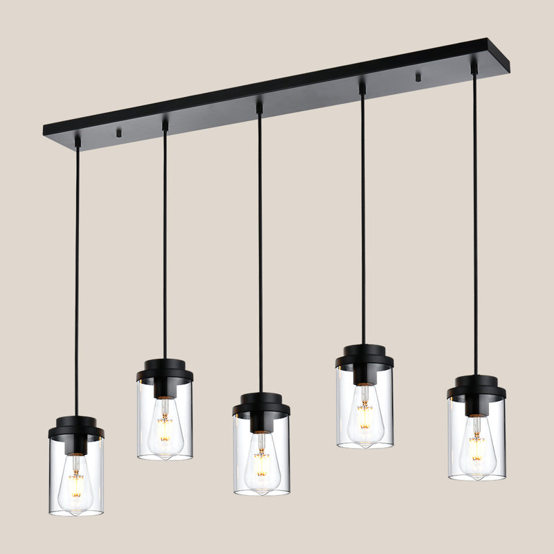 Kitchen Island Lighting Modern 5 Lights Linear Chandeliers Industrial Black Pendant Light Fixtures Ceiling Hanging With Clear Glass Shade For Modern Living Room Dining Room Kitchen Lighting Fixtures
