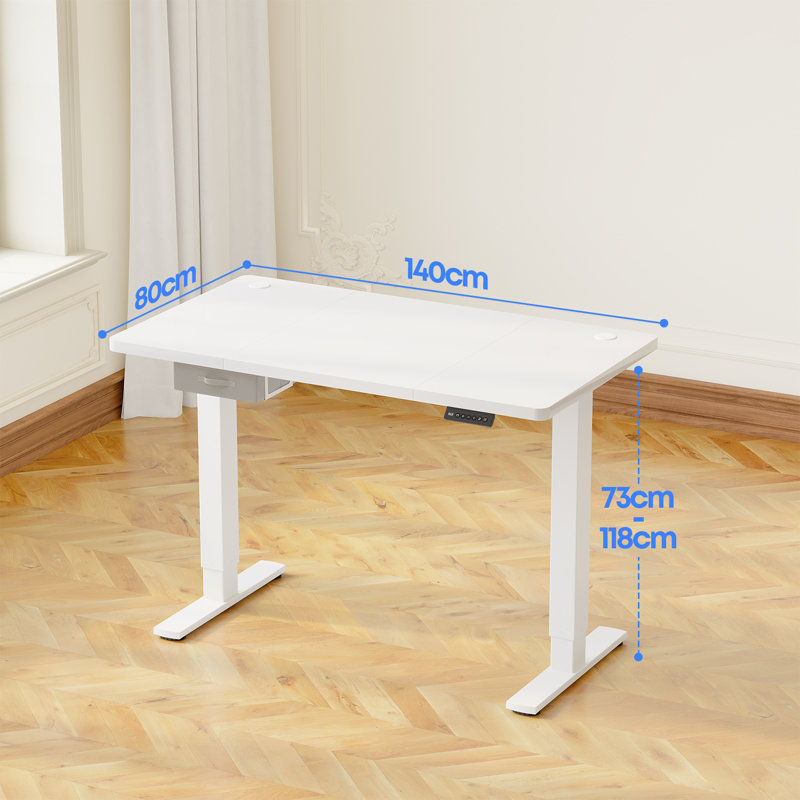 Electric Standing Desk Wide Desktop Height Adjustable Standing Desk With Drawer&Hooks, White, White, 118" H x 140" W x 80" D