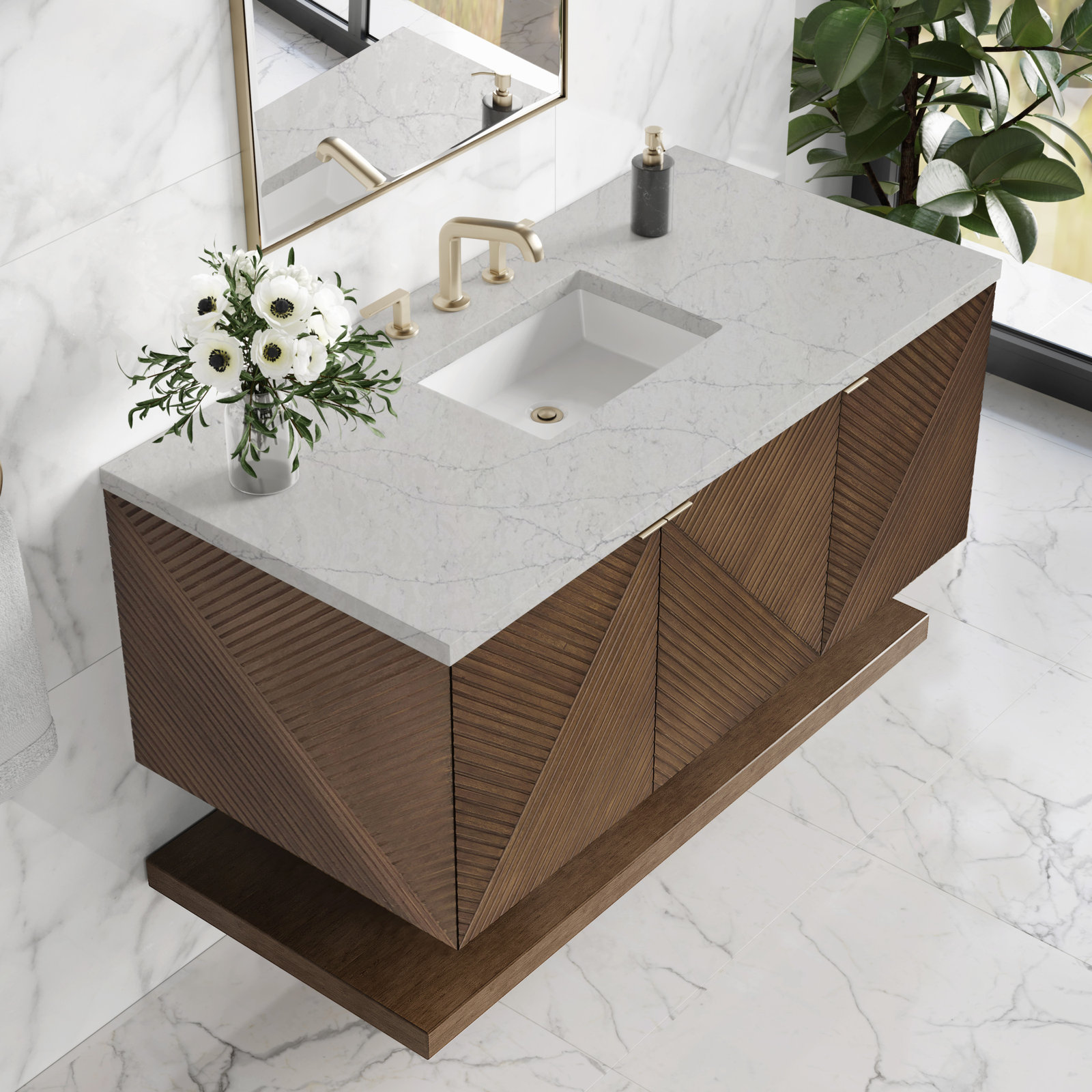 Marcello 48" Acacia Single Bathroom Vanity, Eternal Jasmine Pearl