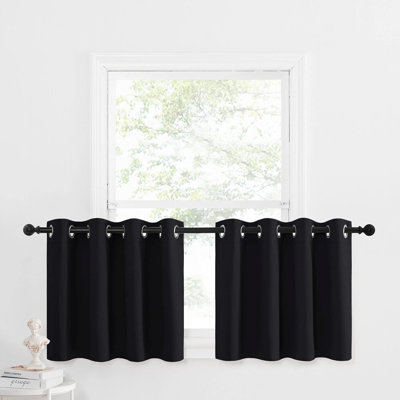 Blackout Small Window Valances, Rustic Farmhouse Curtains Grommet Top Thermal Insulated Window Drapes for Kitchen/Bathroom/Basement, 2 Panels.