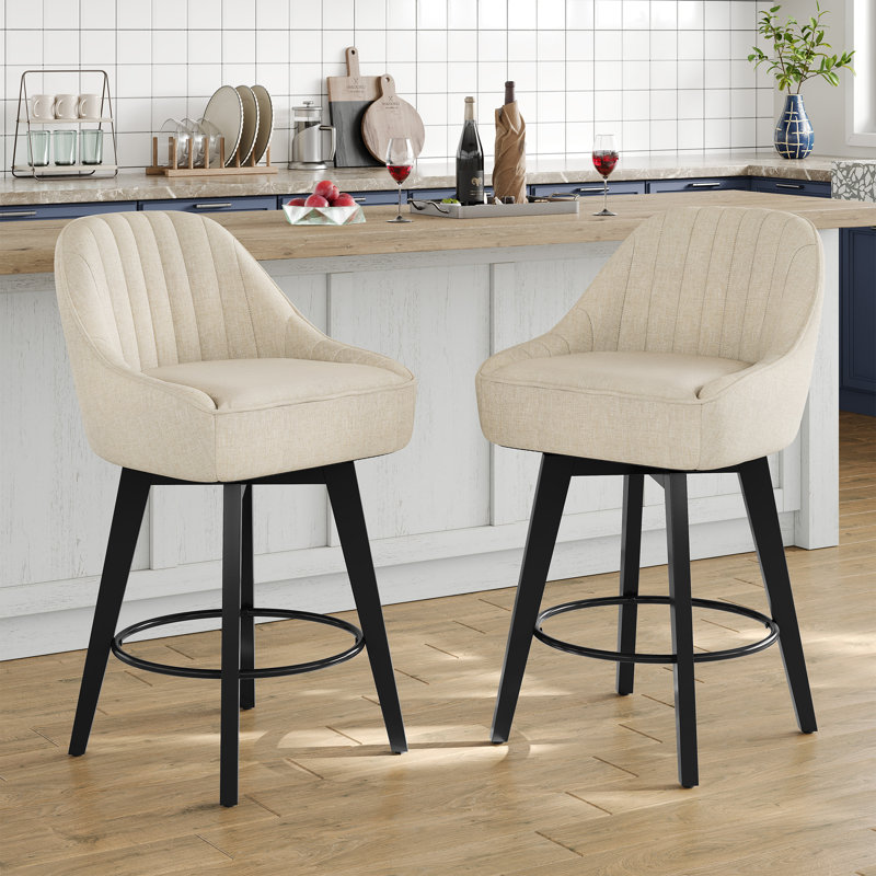 Swivel Upholstered Counter Stool with Metal Frame, BEIGE, 2